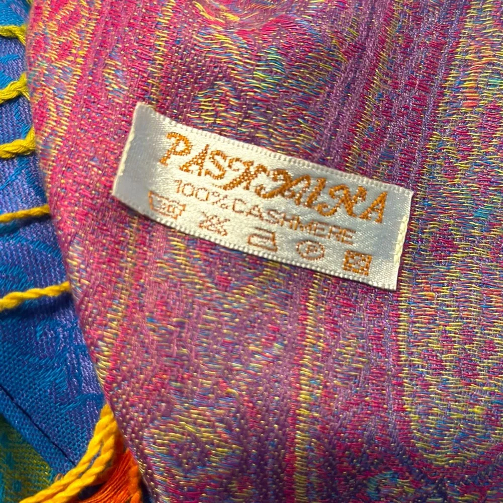 π PASHPASHMINA 100% Cashmere Scarf β 68β x 27β β Multicolor Paisley - Picture 8 of 8
